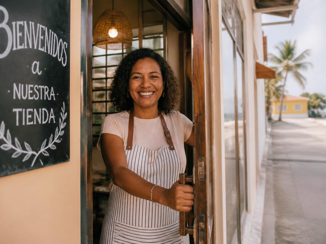 Comerciante abriendo la puerta de su local